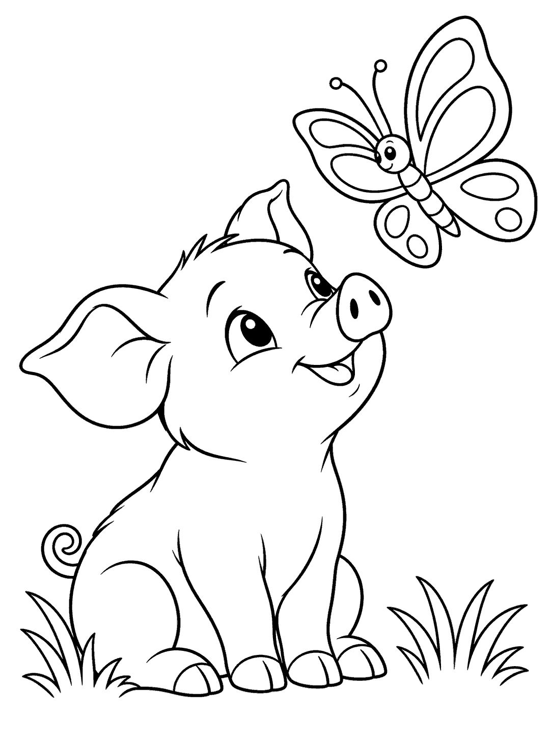 Piglet watching a butterfly coloring page