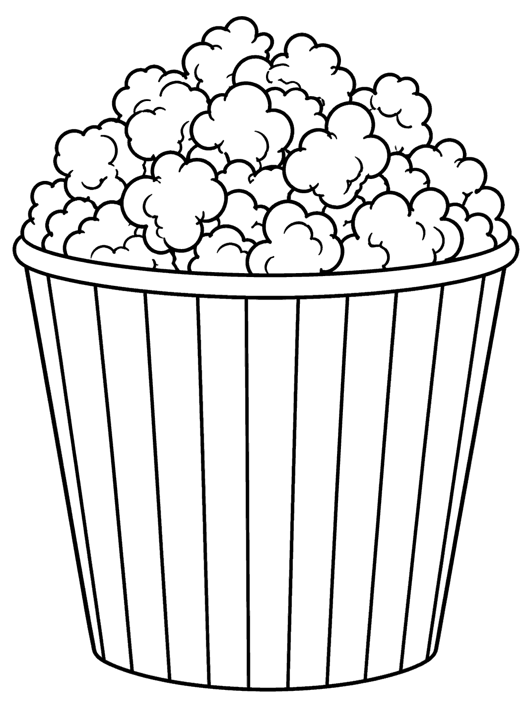 Classic popcorn bucket coloring page with a mound of popcorn