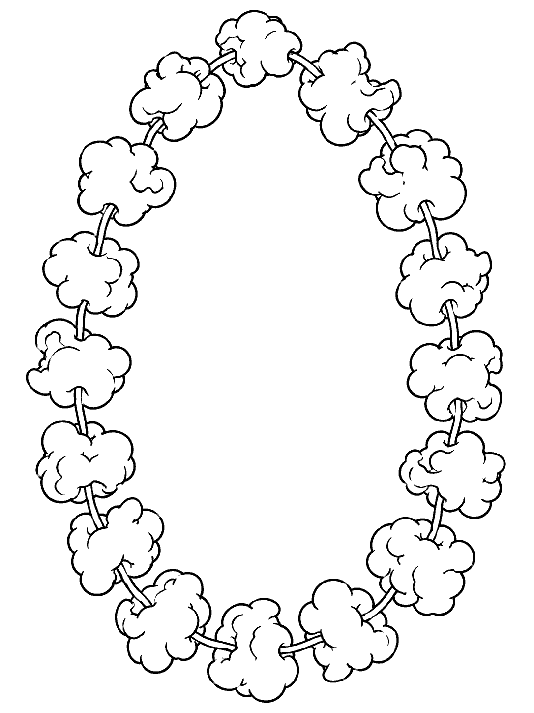 Popcorn garland coloring page with fluffy kernels arranged in a loose vertical loop.