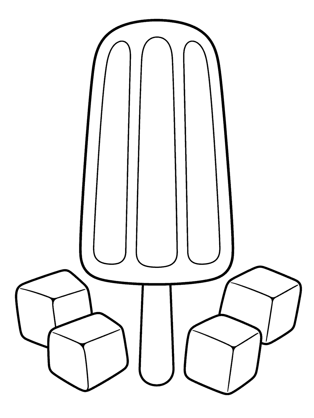 Single popsicle with four ice cubes coloring page