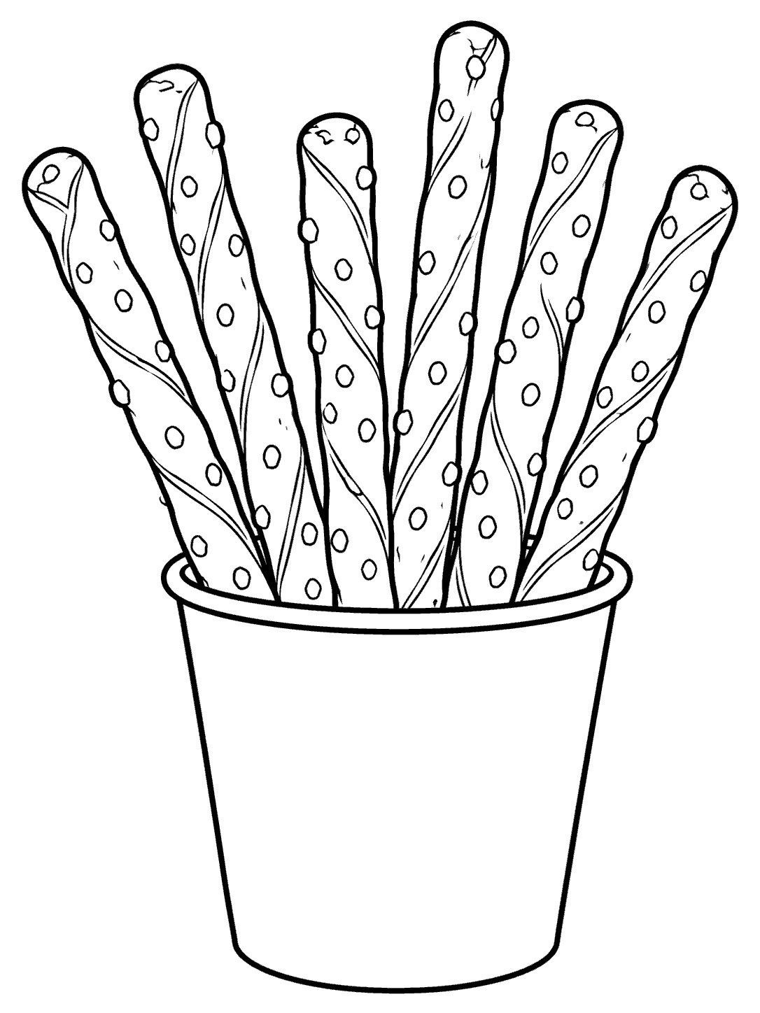 Long pretzel sticks in a plain cup coloring page