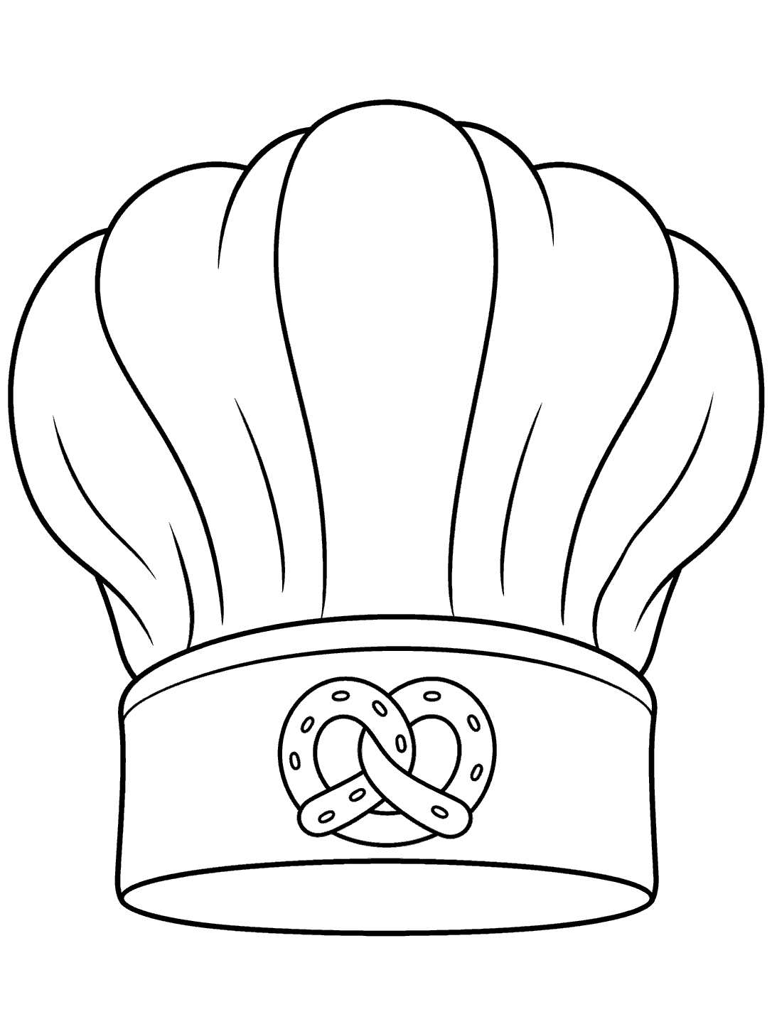 Puffy chef hat with a pretzel emblem coloring page