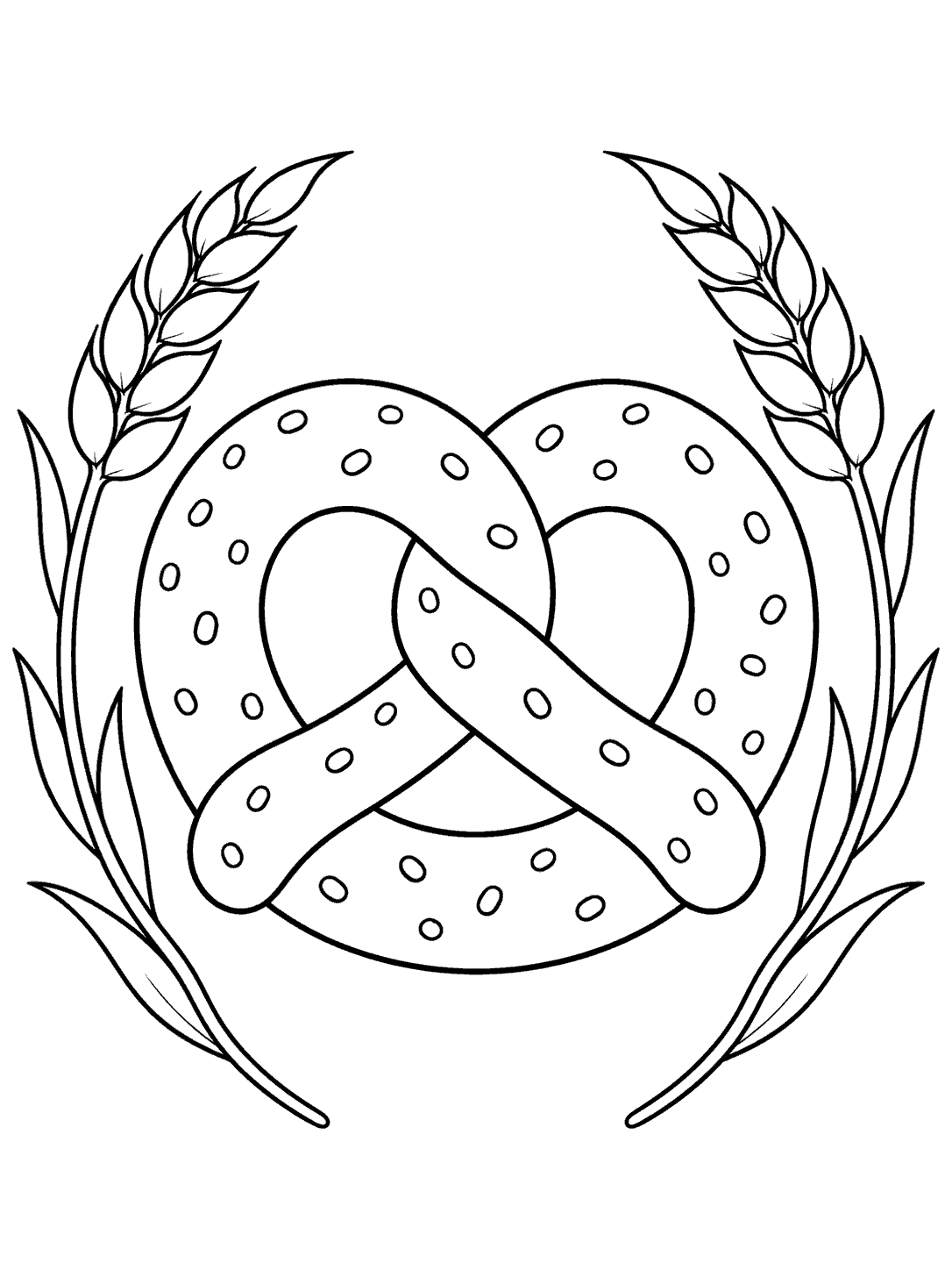Classic pretzel framed by wheat stalks coloring page