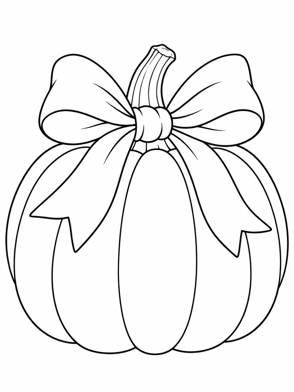 A broad-lobed pumpkin with a large bow tied around its stem