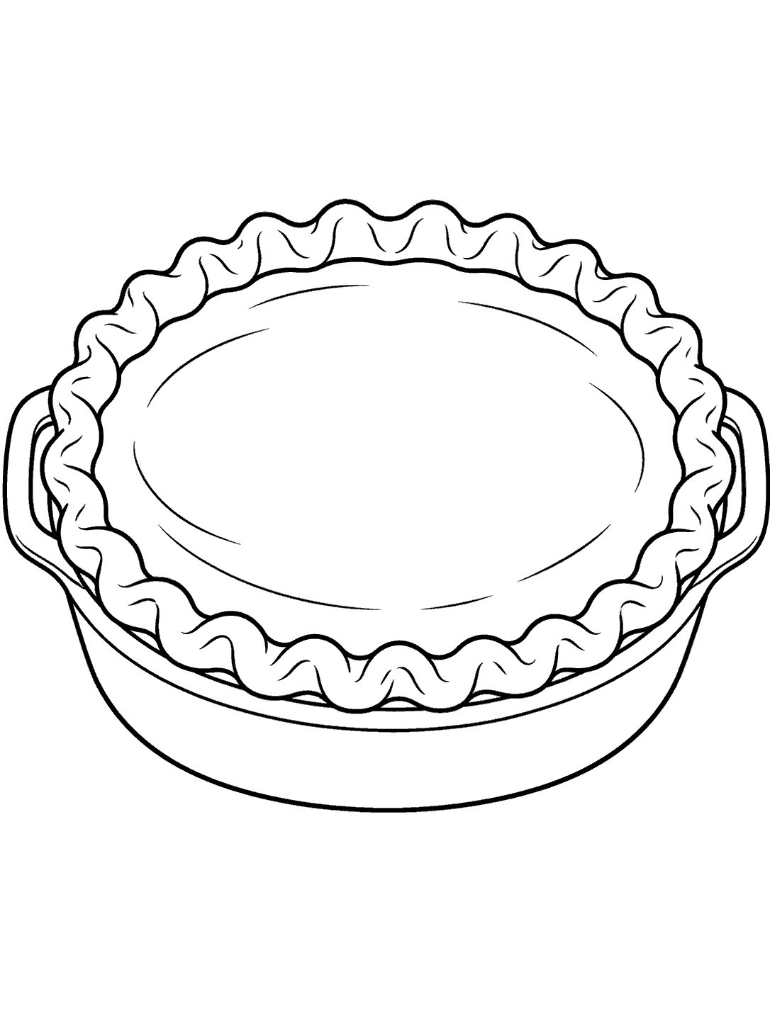 Whole pumpkin pie with a smooth filling, crimped crust, and two dish handles
