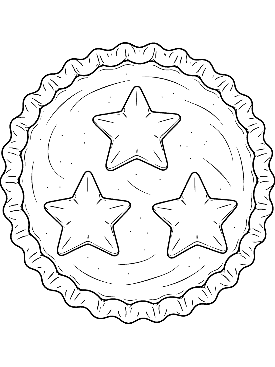 Top-down pumpkin pie with three pastry stars and a fluted rim