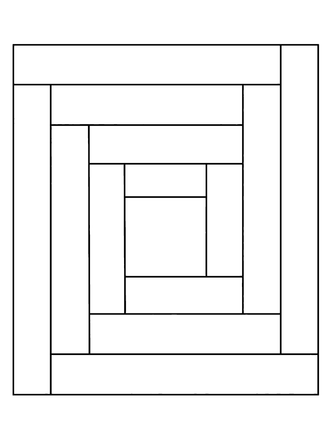 Printable log cabin quilt block with roomy strip sections