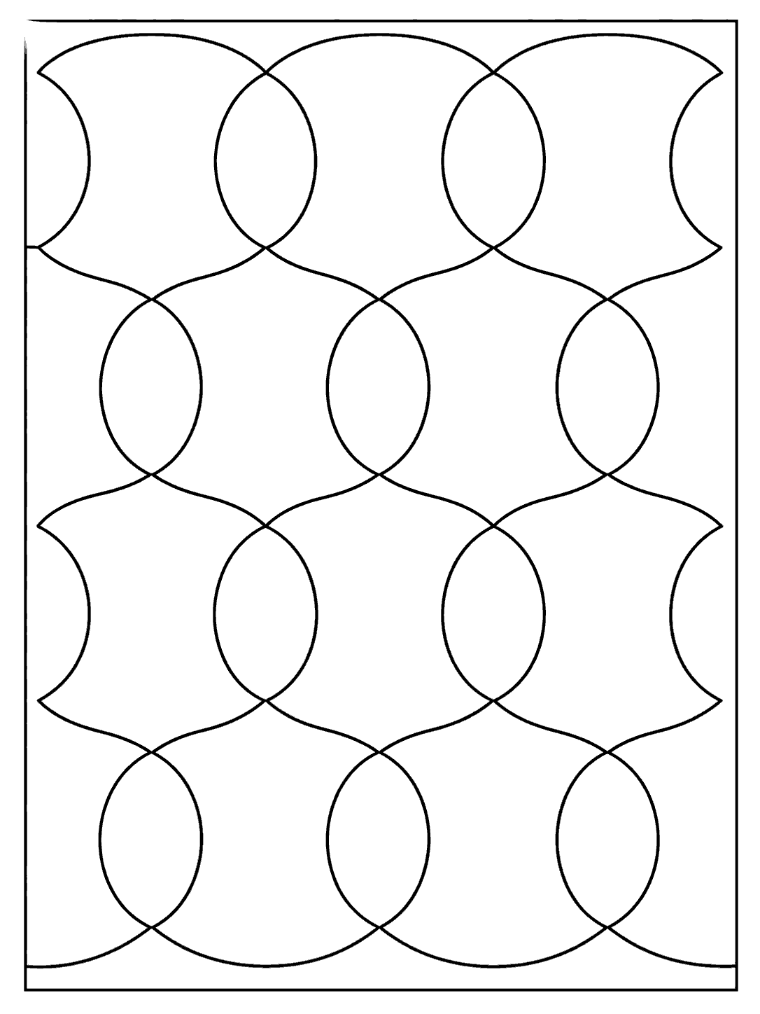 Printable apple core quilt pattern with large curved pieces arranged in rows inside a rectangular frame.