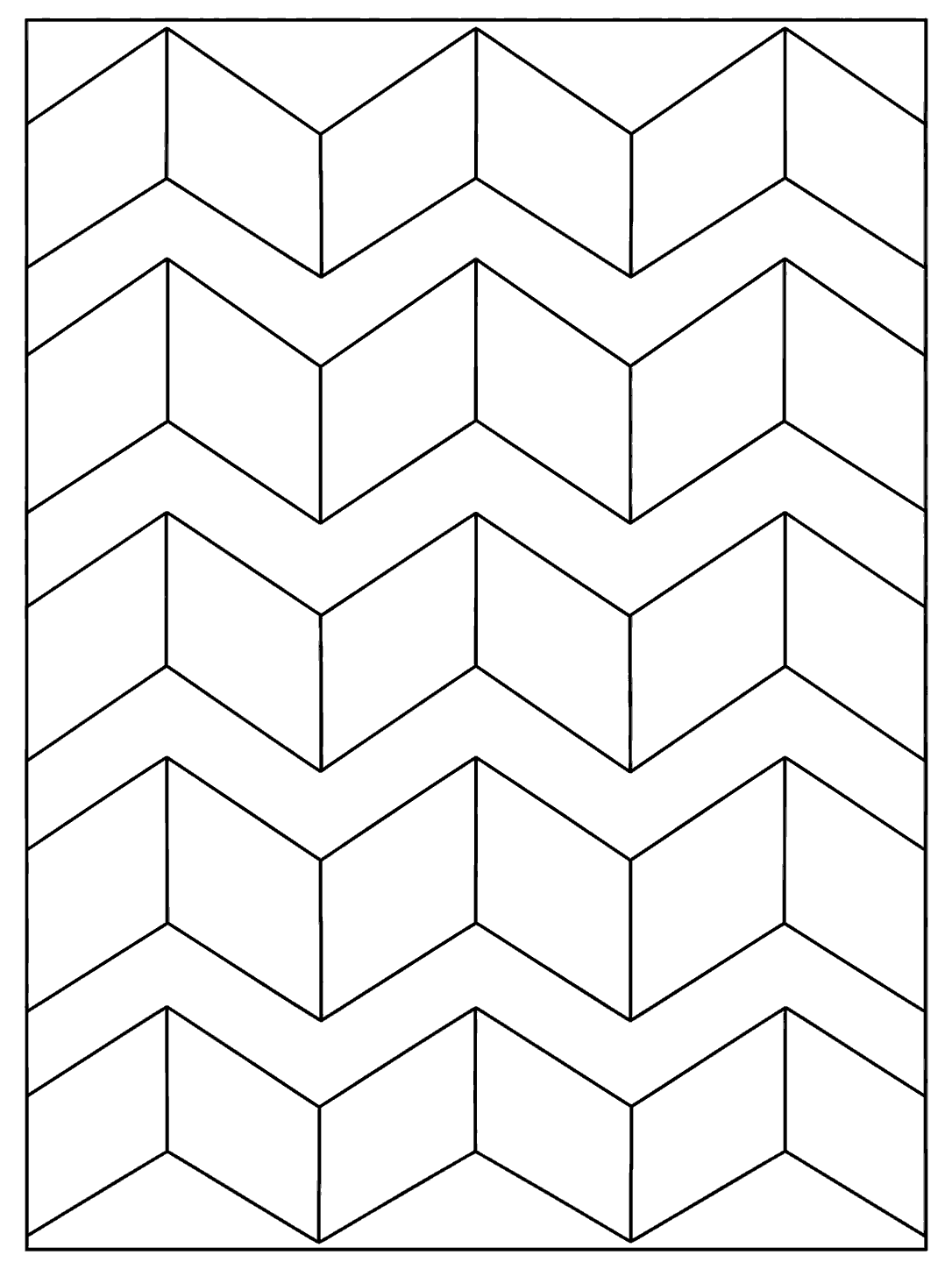 Printable quilt coloring page with five horizontal chevron bands divided into large fabric panels.