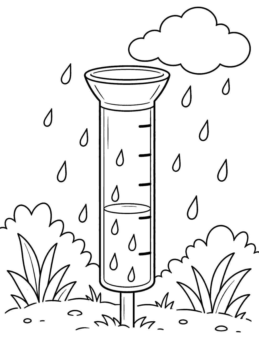 Rain gauge and cloud coloring page