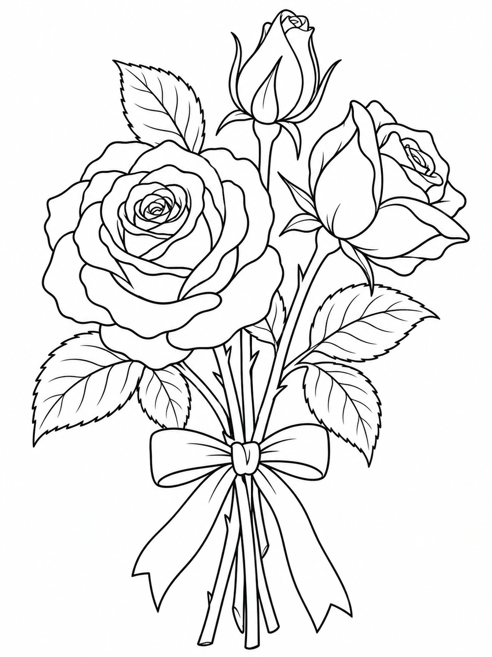 A bouquet of three roses tied with a simple ribbon.