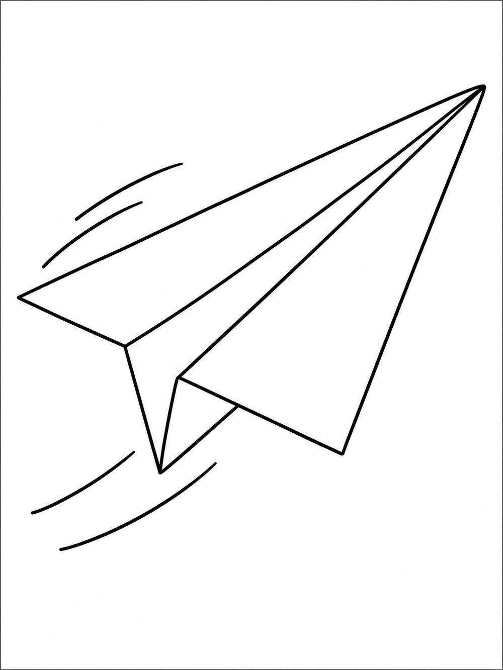 A simple paper airplane angled upward, with a large outlined wing panel and short motion lines.