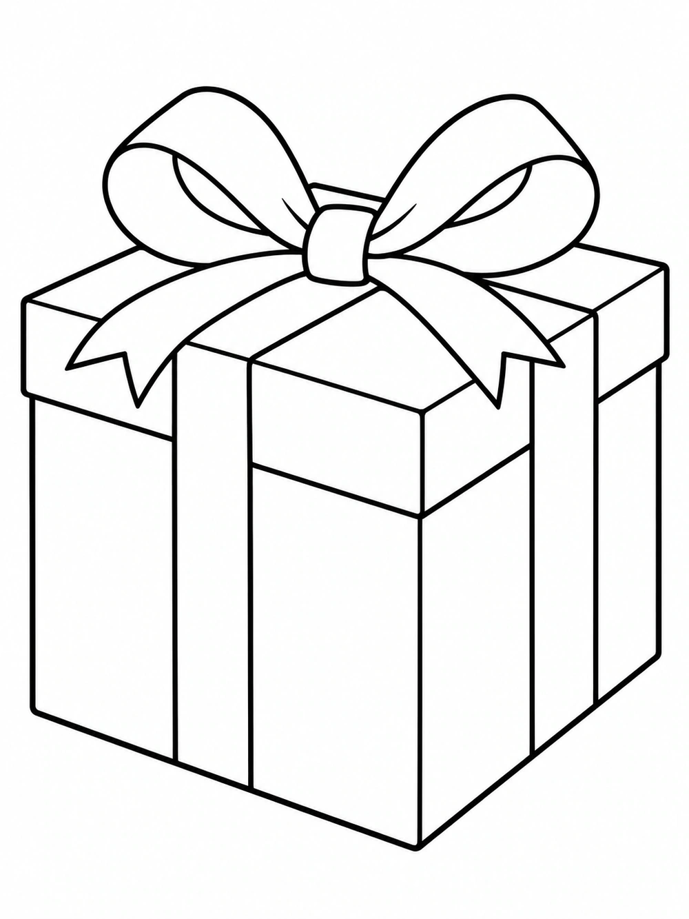 A three-quarter view of a cube-shaped gift box with a broad ribbon crossing its faces and a large bow on top.