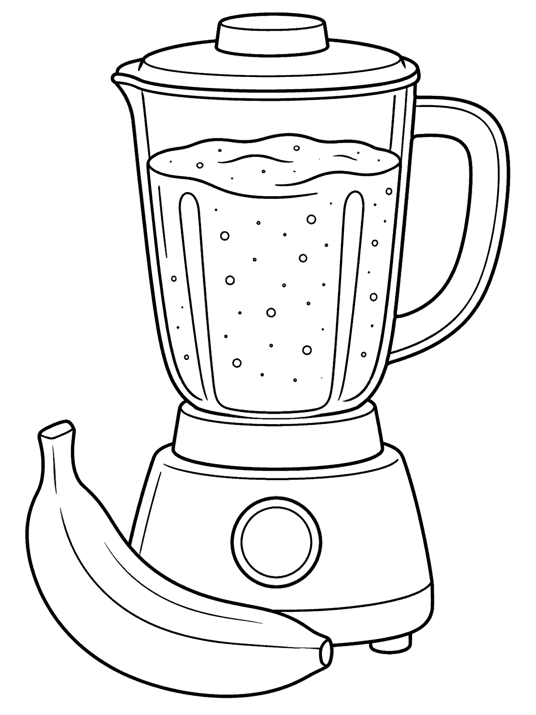 Blender filled with smoothie beside a banana