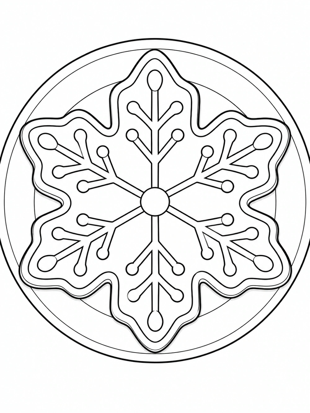 Six-point snowflake-shaped cookie with symmetrical icing lines on a round plate