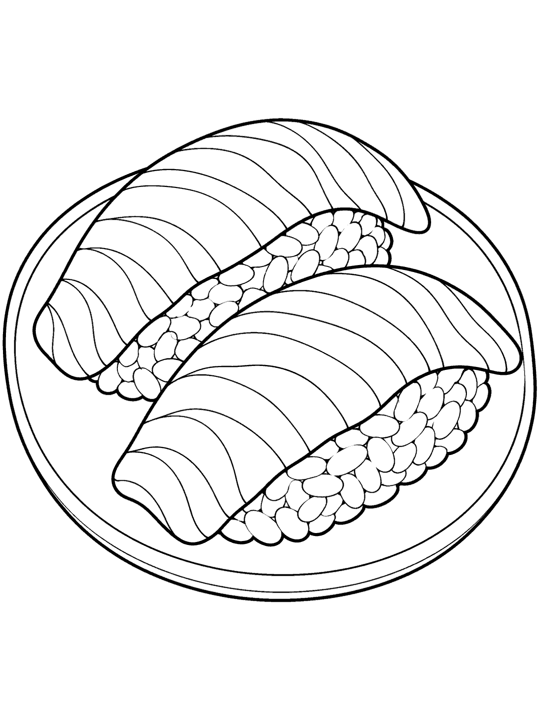 Two salmon nigiri on an oval plate