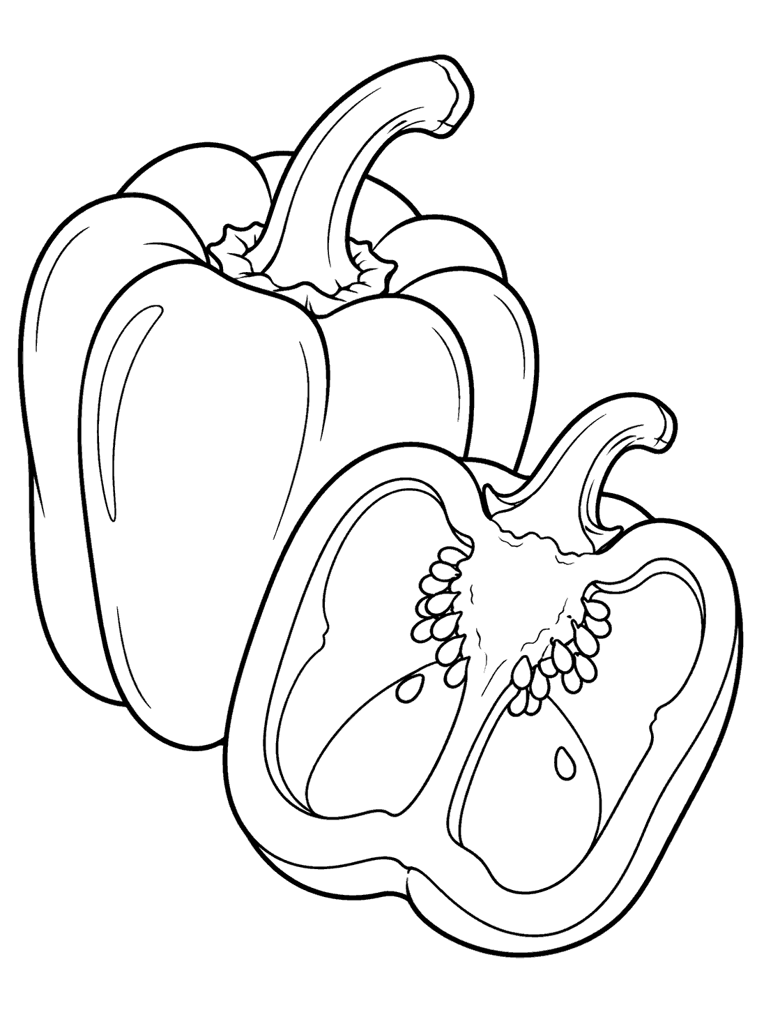 Whole and sliced bell pepper coloring page