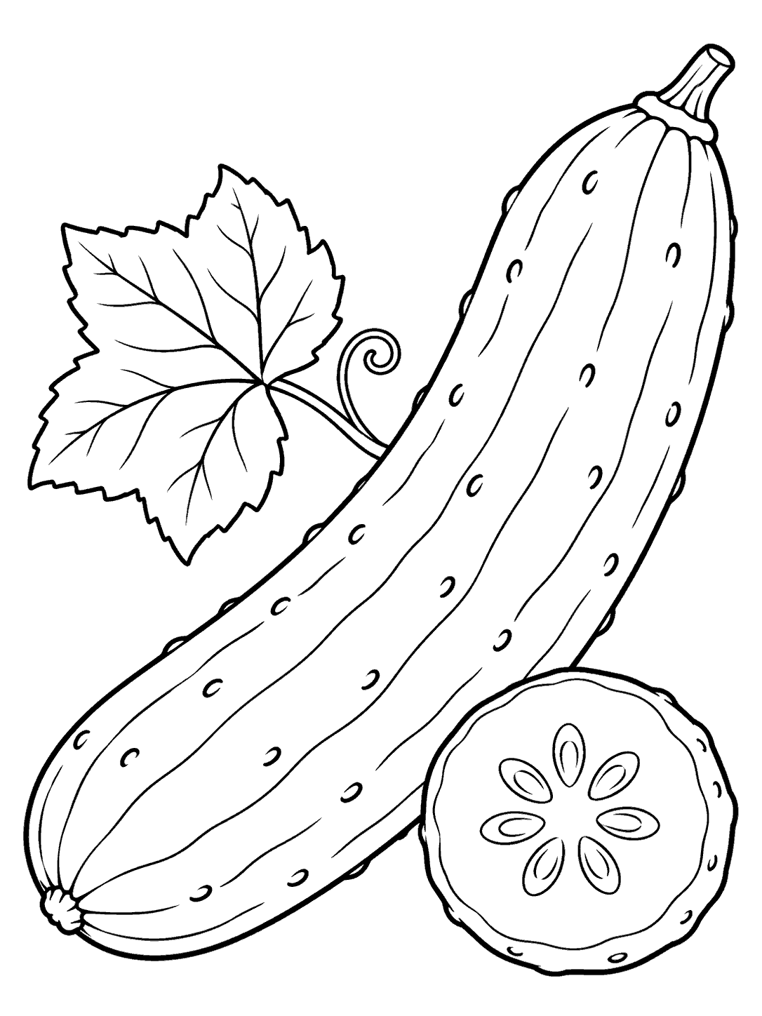 Cucumber and cucumber slice coloring page