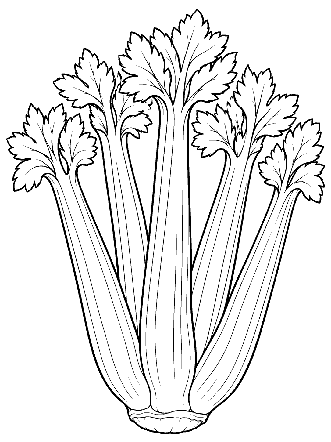 Five celery stalks with leafy tops coloring page