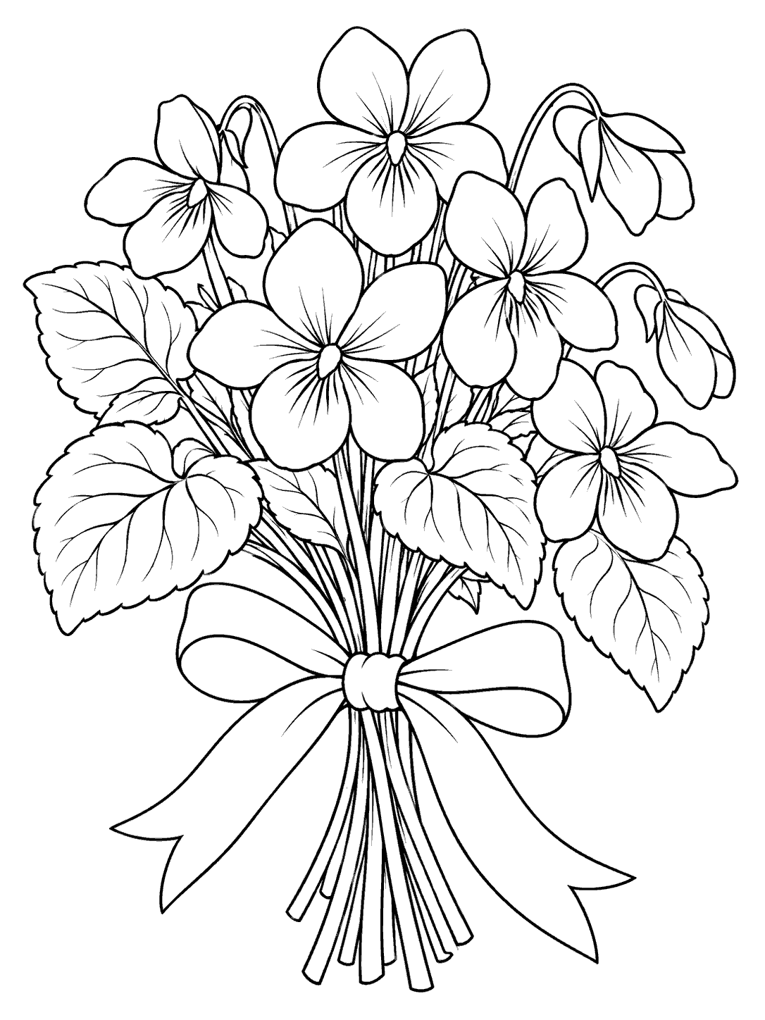 Hand-tied violet bouquet printable coloring page