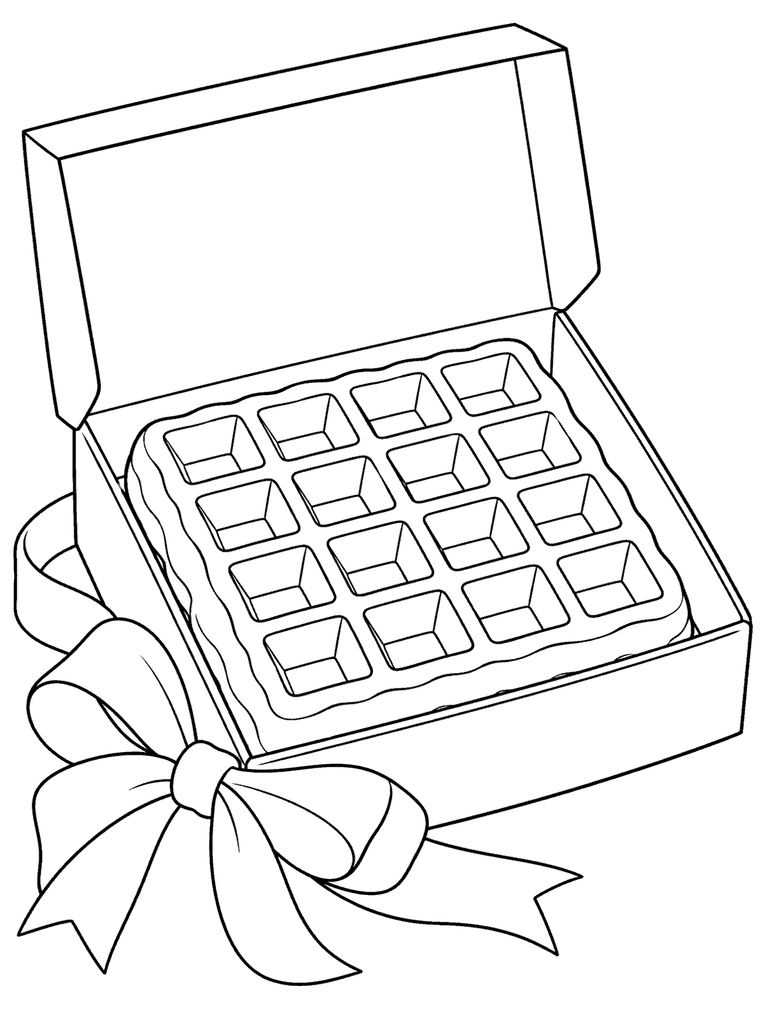 Square waffle with deep grid pockets inside an open gift box, with a large ribbon bow beside it.