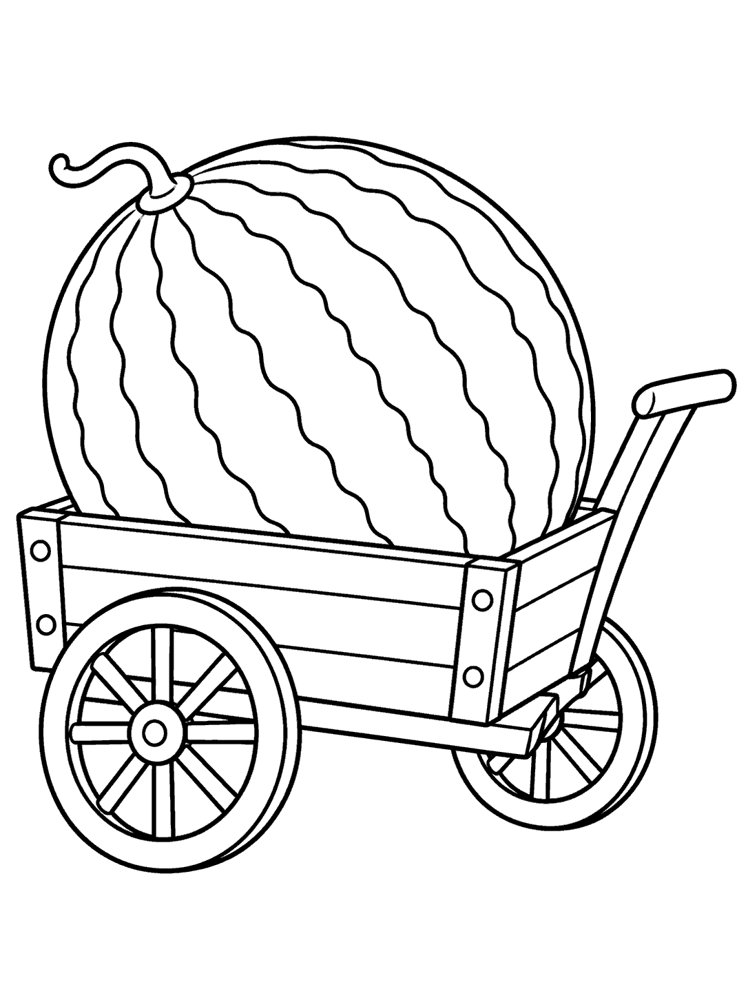 Watermelon in a small handcart coloring page