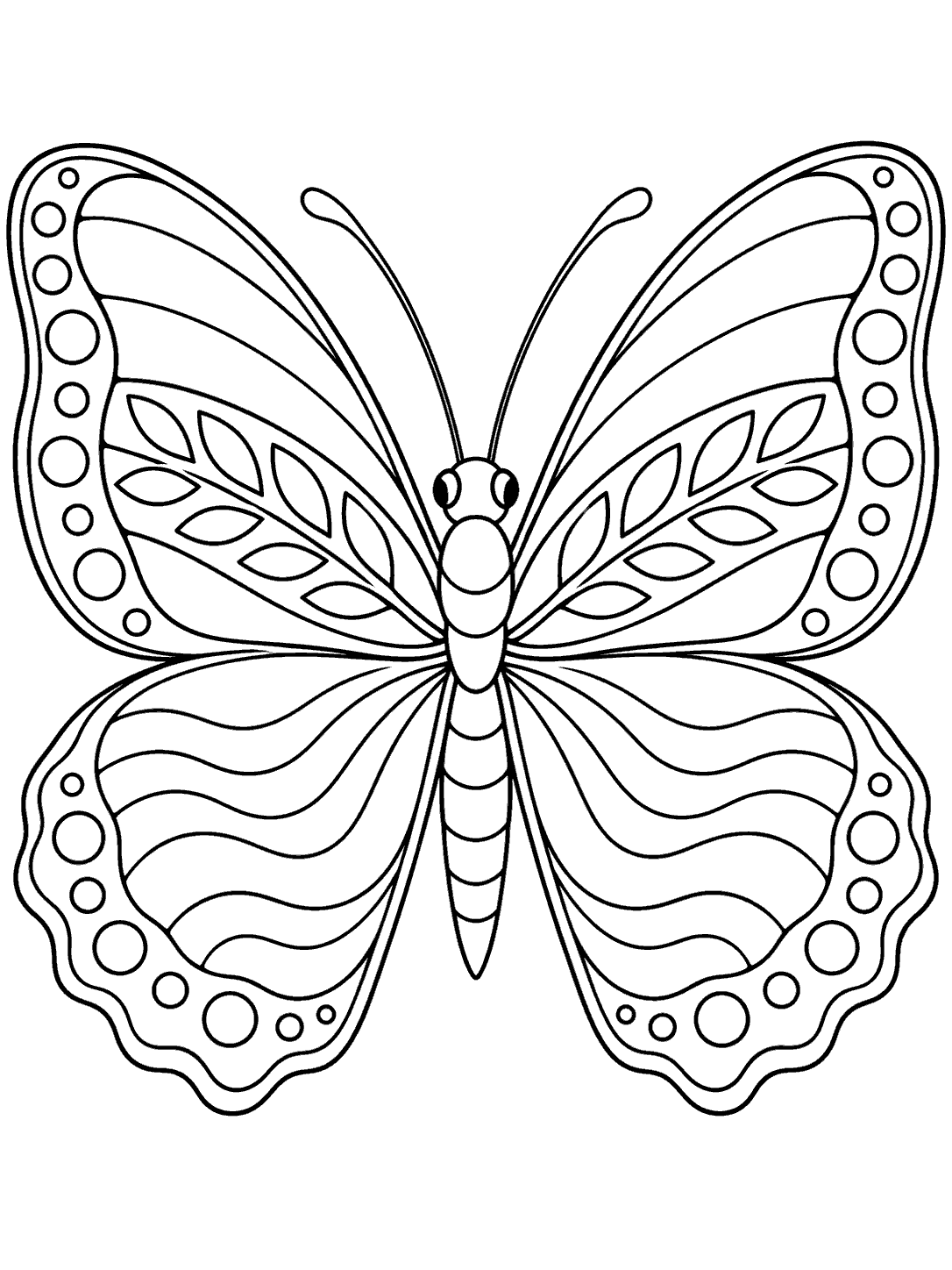Zentangle butterfly coloring page with four patterned wings