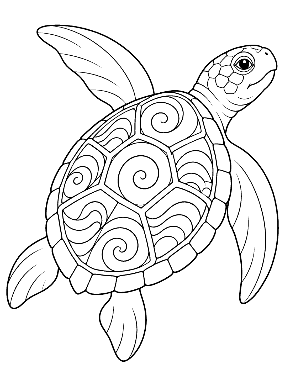 Zentangle sea turtle coloring page with geometric shell panels